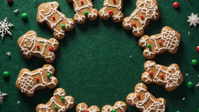 Festive Gingerbread Circle: Holiday Cookies on Green Background