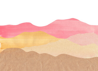 Watercolor and Kraft Paper Collage Abstract Landscape Background. Warm natural colors, organic aesthetic, wavy layered landscape design.