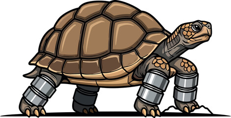 Cartoon turtle with metal weights on its legs vector illustration concept for determination and perseverance