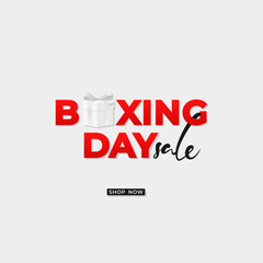 Boxing Day event banner. A gift box with bold text on white background
