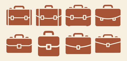 Collection of solid filled briefcase icons showcasing diverse sizes and styles including compact expandable slim and standard options for business and travel