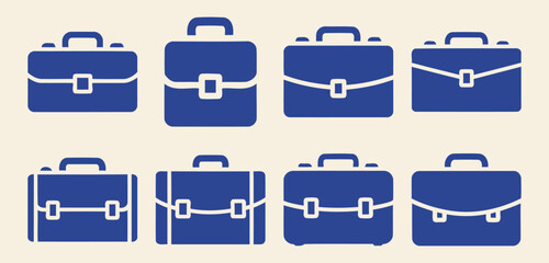 Collection of solid filled briefcase icons showcasing various sizes and styles including small medium large compact expandable slim bulky and standard designs