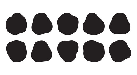 Colourful organic liquid shapes with smooth blob curves, round abstract forms, doodle-style irregular frames, wavy oval outlines, soft pattern elements, cartoon decorative figures, and modern