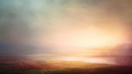Tranquil Sunrise Over Misty Marshland with Soft Pastel Colors and Reflective Water Surface in Serene Natural Environment