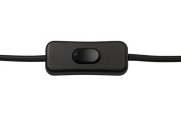 Black inline rocker switch on an electric cable controlling power supply, offering a simple mechanism for turning devices on and off