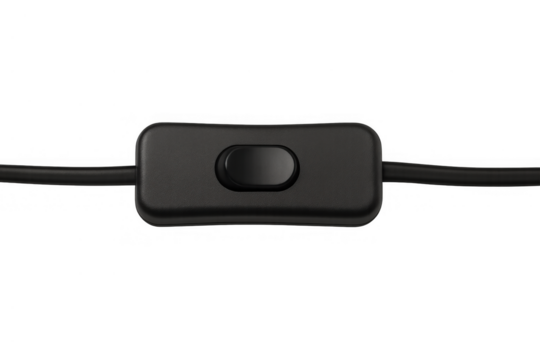 Black inline rocker switch on an electric cable controlling power supply, offering a simple mechanism for turning devices on and off