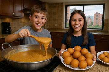 Family prepares custard for Christmas
