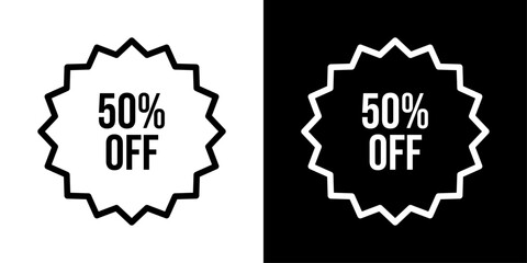 Minimal “Up to 50% Off” discount icon in clean outline style, perfect for sales, promotions, special offers, ecommerce banners, and modern UI designs.