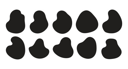 Abstract fluid blob and soft organic round shape set featuring curved wavy outlines, bubble oval doodle elements, colourful irregular forms, smooth pattern textures, geometric decorative backgrounds