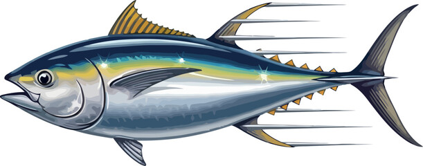 Illustration of a fast swimming tuna fish a powerful marine predator perfect for seafood restaurant menus and fishing themed designs