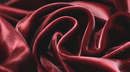 Luxurious Deep Red Silk Fabric Draped Elegantly, Highlighting Smooth Textures and Soft Reflective Surfaces Ideal for Fashion and Interior Design Projects