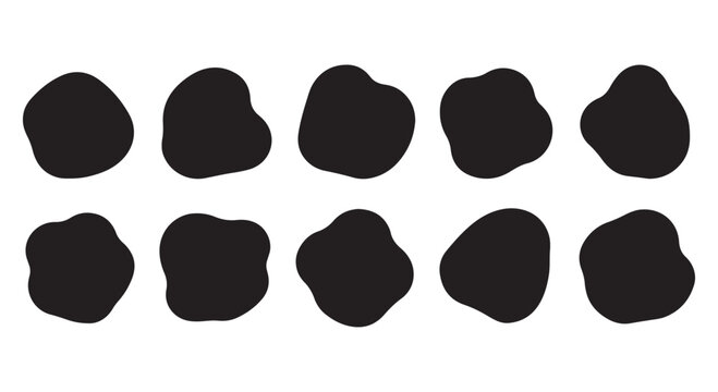 Fluid organic blob and round abstract liquid shapes set with smooth wavy curves, irregular doodle frames, soft oval bubble patterns, colourful three-dimensional elements, curvy cartoon-inspired