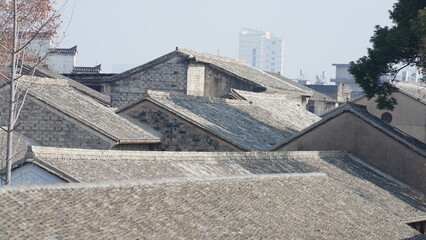 The old Chinese town view surrounded by the bricks made wall on the south of the China
