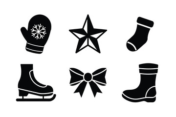 set of christmas silhouette icons