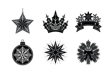 set of christmas silhouette icons