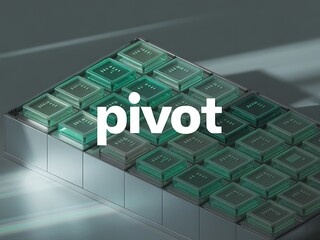 The word pivot is displayed over a futuristic grid of green computer chips.