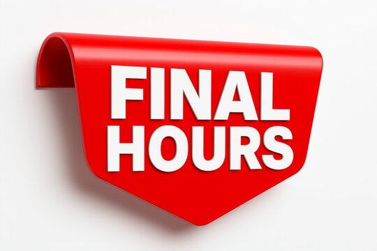 Bright red sale tag with white text announcing final hours for a limited time promotion or event