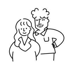 大人になった娘と父のシンプル線画イラスト