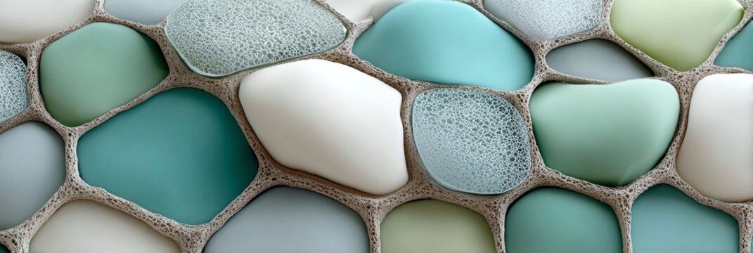 Abstract mosaic tiles in soothing icy pale green, azure, and sea tones create serene tranquility. - Powered by Adobe