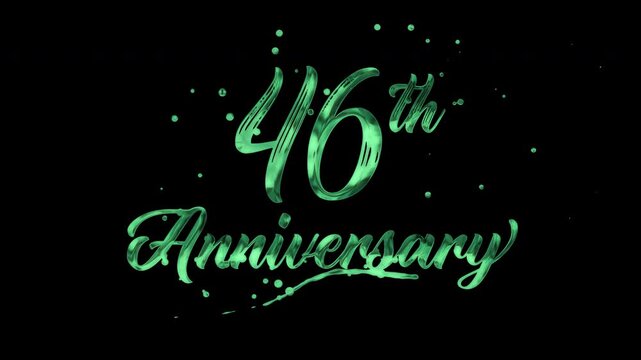 46th anniversary text animation in green metallic effect. suitable for celebrating special occasions, invitations, anniversary cards and social media. Includes alpha channel for any background.