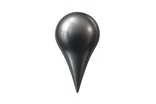 Metallic 3d location pin icon representing navigation, destination, and point of interest on a transparent background