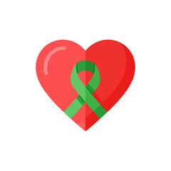 Red Heart Symbol with Green Ribbon Representing Awareness and Support.
