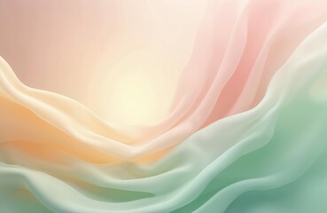 Pastel gradient illustration moves from pink to green tones. Abstract soft curves blend, evoke serenity. Gentle colors create flowing effect, suitable for web design background, branding