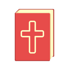 Obraz premium Red bible icon isolated on white background. red book with Christian cross on cover. vector book flat sign
