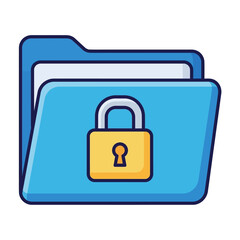 Secure Digital Folder Icon with Yellow Padlock, Blue Color Scheme.