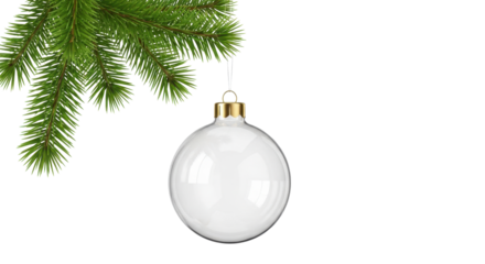 Festive christmas tree branch with a glossy white ornament ready for personalization and joyful holiday designs