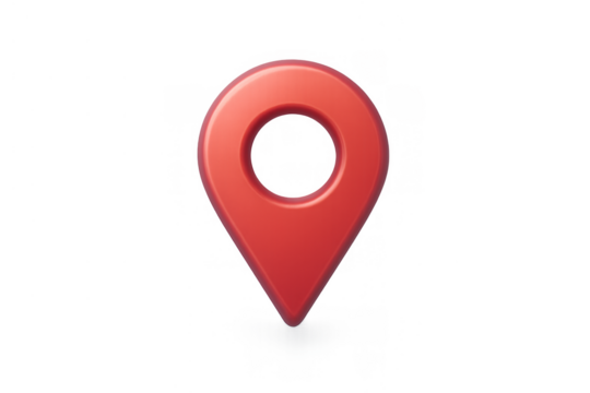 Red 3d map pin icon pointing down, indicating a location, navigation, or destination on a transparent background