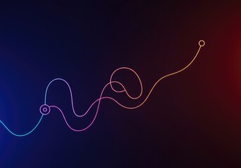 A complex, wandering line charts an uncertain journey, illustrating difficulty and deviation from a standard, expected route or trajectory ,development ,future ,curved