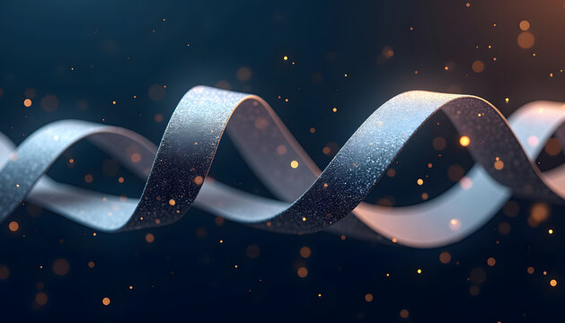 Abstract DNA strand with bokeh lights and a dark background