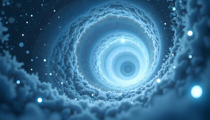 abstract tunnel of clouds with glowing lights and a sense of depth