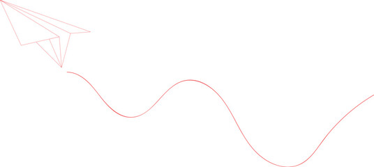 Paper airplane flying with a wavy red line on a white background