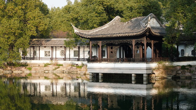 The classical Chinese garden buildings view on the south of the China