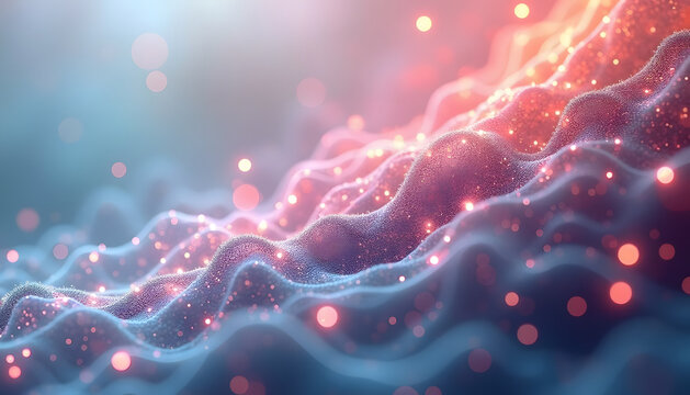 Abstract digital art with glowing particles and flowing shapes