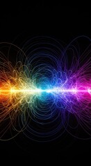 Obraz premium Abstract background showing complex light frequency waves, energy transmission, and vibrant color spectrum gradients ,science ,physics ,electromagnetic