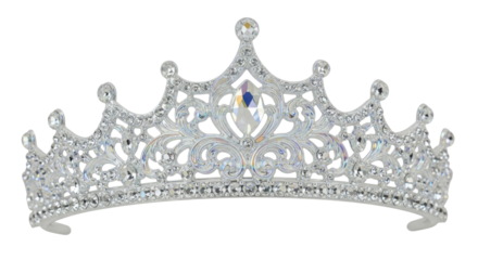 Luxurious Silver Rhinestone Crown Tiara Jewelry Isolated Product Shot isolated on Transparent Background