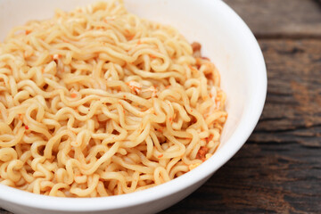 Spicy instant noodles on bowl