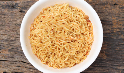 Spicy instant noodles on bowl