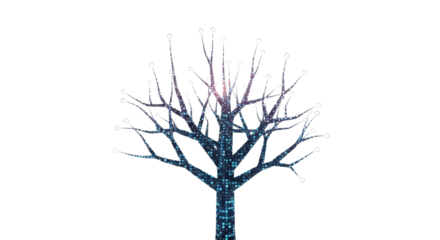Digital Technology Tree Illustration with Circuit Board Texture and Data Network Concept isolated on Transparent Background