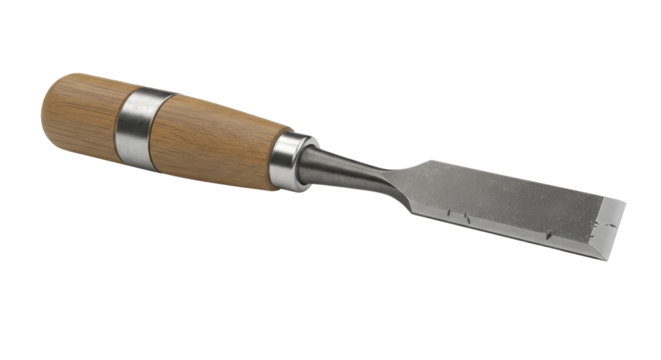Woodworking Bevel Edge Chisel Tool with Wooden Handle Isolated Product Shot isolated on Transparent Background