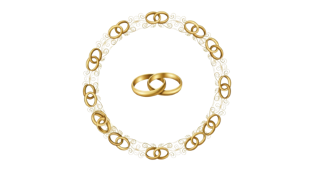 Elegant Golden Wedding Rings with Interlocking Chain Circle Frame Illustration isolated on Transparent Background