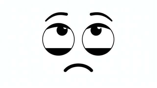 A simple black and white cartoon face with eyes rolling upwards and a downturned mouth, conveying boredom or annoyance.