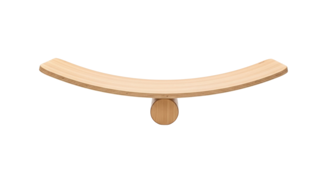 Minimalist Wooden Balance Seesaw Board Isolated Design Element for Stability and Equilibrium Concept isolated on Transparent Background