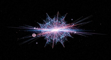 Conceptual geometric structure composed of intersecting lines and evolving shapes floating in deep space, representing complex thought ,space ,intersection ,abstract