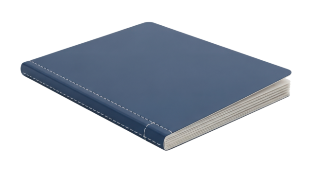 Closed Blue Notebook or Diary Illustration with White Stitching isolated on Transparent Background