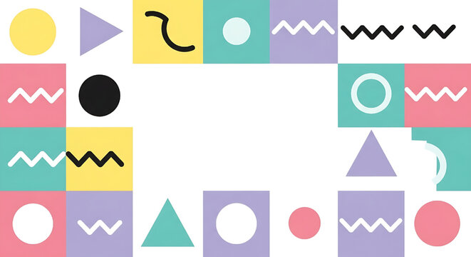 Playful Geometric Pattern with Pastel Colors and Abstract Shapes