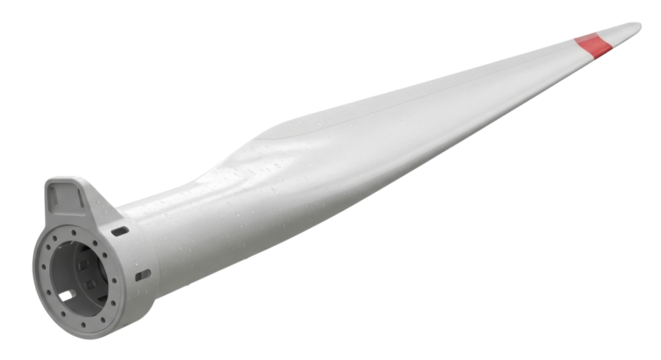 Single White Wind Turbine Rotor Blade Isolated Component for Renewable Energy Technology isolated on Transparent Background